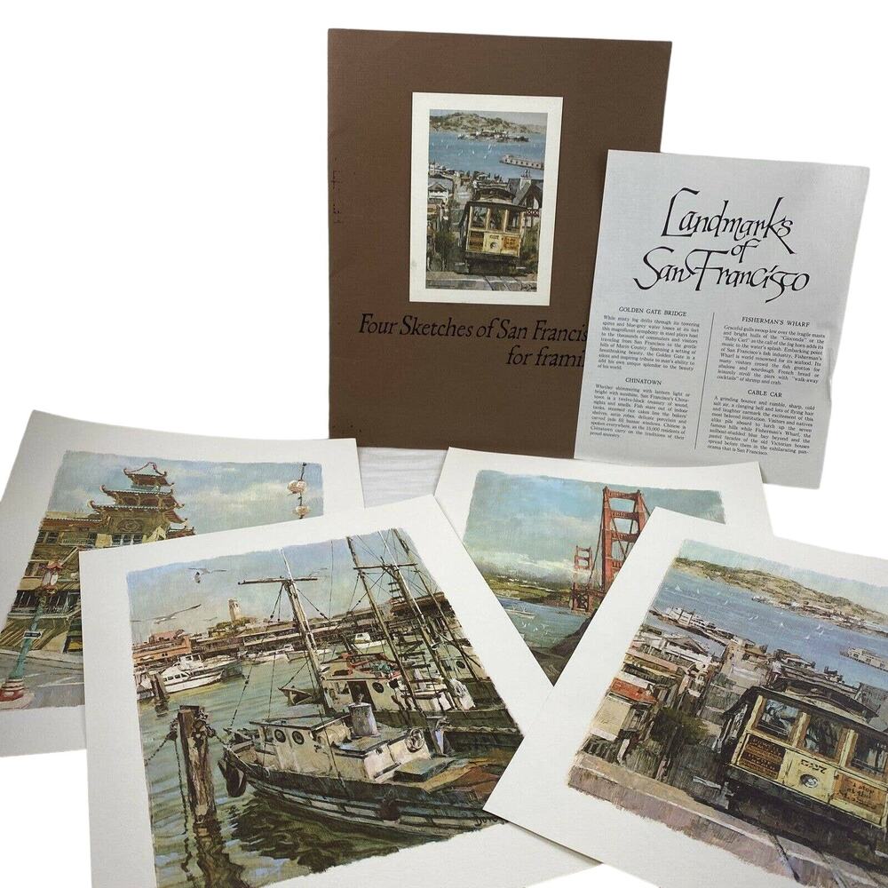 Vintage 1968 Don Davey Four San Francisco Landmarks Color Lithographs 11x14